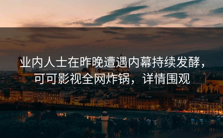 业内人士在昨晚遭遇内幕持续发酵，可可影视全网炸锅，详情围观